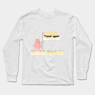 Travel agent. Profession, work, job. Cat shows a banner with the inscription. Watercolor illustration. A gift for a professional. Long Sleeve T-Shirt